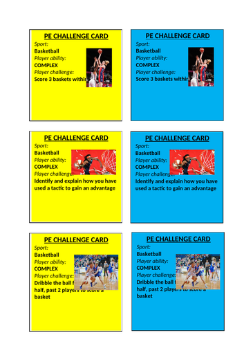 Basketball Individual Challenge Cards