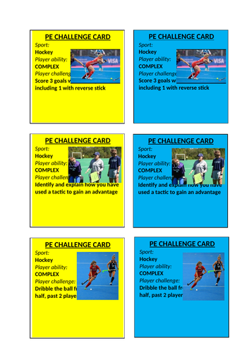 Hockey Individual Challenge Cards