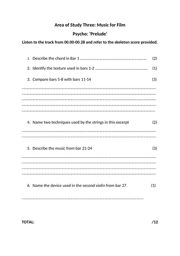 Edexcel A Level Music Psycho Section A