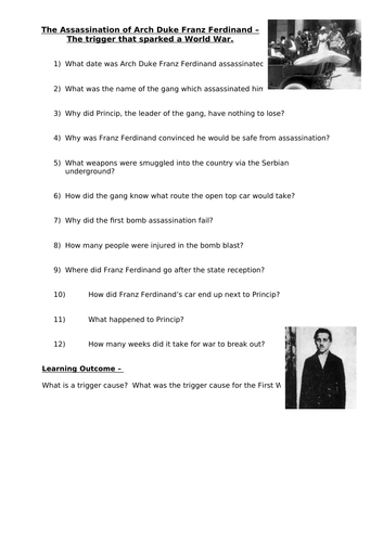 Short term cause to WW1- The trigger