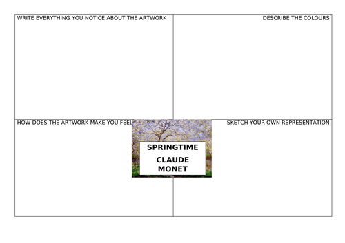 Monet's Springtime Response Worksheet