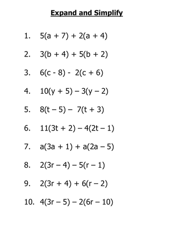 Expand and Simplify worksheet