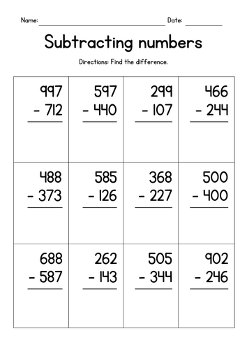 Subtracting 3-Digit Numbers in Columns