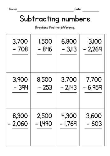 subtracting-from-4-digit-numbers-in-columns-teaching-resources