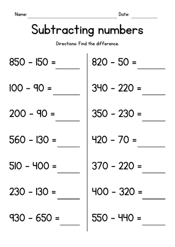 subtracting whole tens subtraction worksheets teaching resources