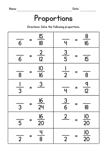 Simple Proportions Math Worksheets - Fractions Test Prep - Assessment