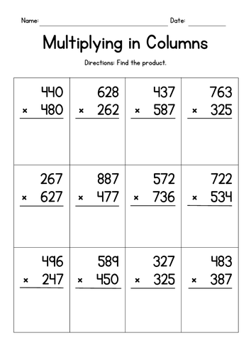 Multiplying 2 And 3 Digit Numbers Worksheets Pdf