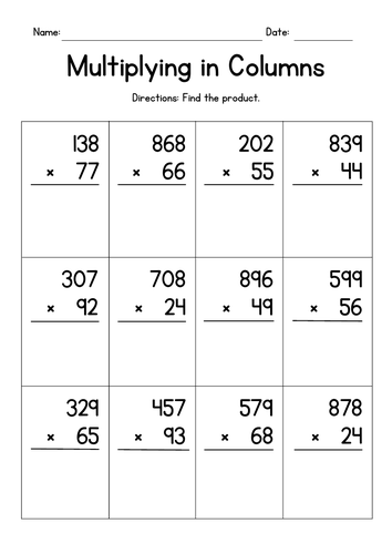 Multiplying 3-Digit by 2-Digit Numbers Worksheets