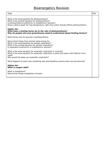AQA Biology Combined- questions for each topic