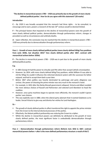 Decline monarchical powers 1780 – 1928  primarily due to growth clearly defined political parties?