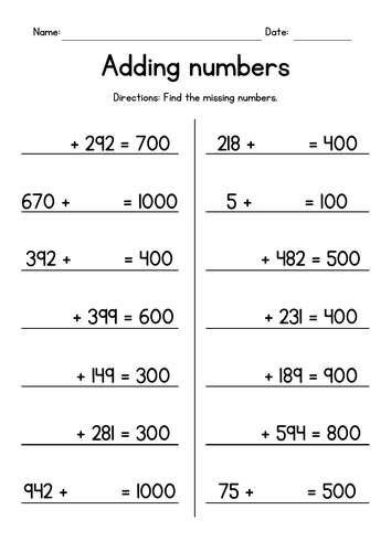 Adding Whole Hundreds - Addition Worksheets