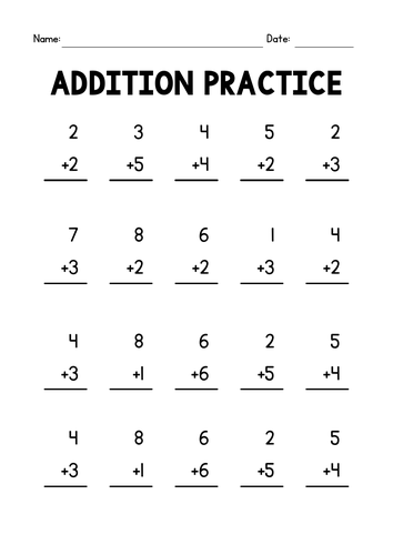 Addition Practice - Math Worksheets FREEBIE - Test Prep - Sub Plan