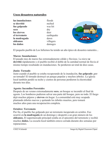 Desastres naturales Lectura: Natural Disasters Spanish Reading (medio ambiente)