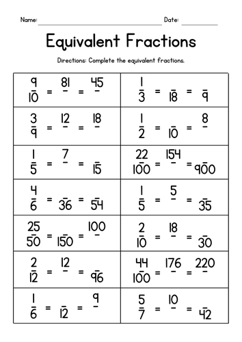 Converting Equivalent Fractions Worksheets | Teaching Resources