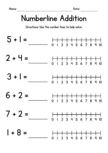 Numberline Addition - Adding Single Digit Numbers