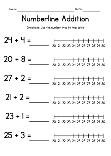 Numberline Addition - Numbers up to 30