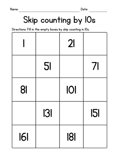 skip counting by 10s worksheets mental math teaching resources