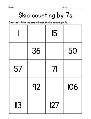 Skip Counting by 7s Worksheets - Mental Math