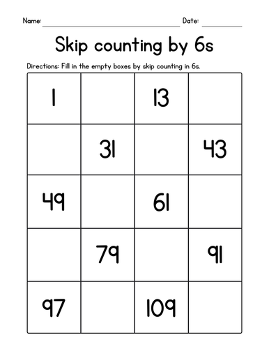 Skip Counting by 6s Worksheets - Mental Math