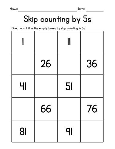 skip counting by 5s worksheets mental math teaching resources