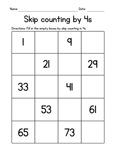 Skip Counting by 4s Worksheets - Mental Math