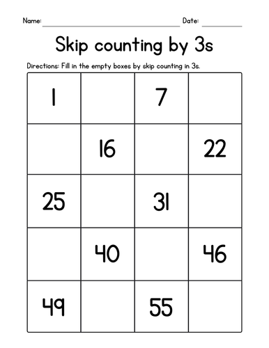 Skip Counting by 3s Worksheets - Mental Math