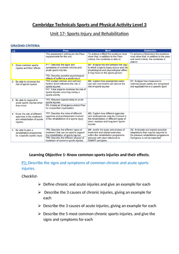 CTEC Sport & Physical Activity Unit 17- WHOLE UNIT