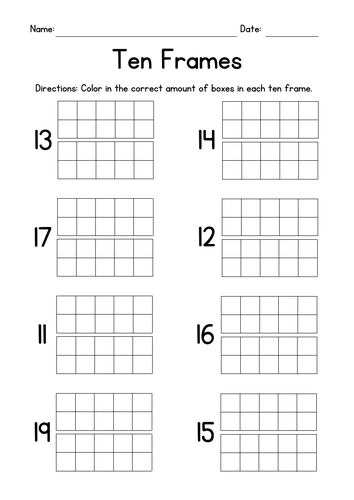 Ten Frames Drawing and Coloring Worksheets