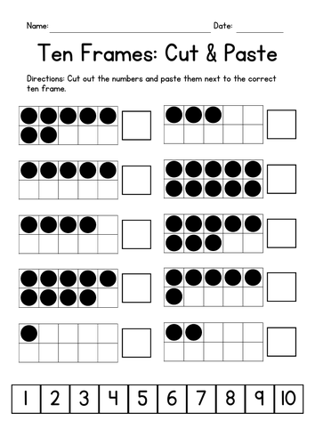 Ten Frames Cut and Paste Worksheets | Teaching Resources