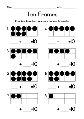 Ten Frames Counting Worksheets