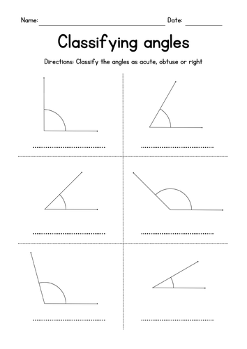 Classifying Acute, Obtuse and Right Angles - Geometry Worksheets