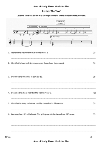 Edexcel A Level Music Section A Psycho