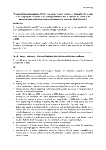 Repeal Contagious Diseases Acts in 1886 and failure of WSPU to obtain votes for women by 1914?