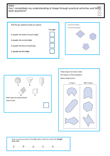 KS1 SATS questions - focusing on shape. Year 2