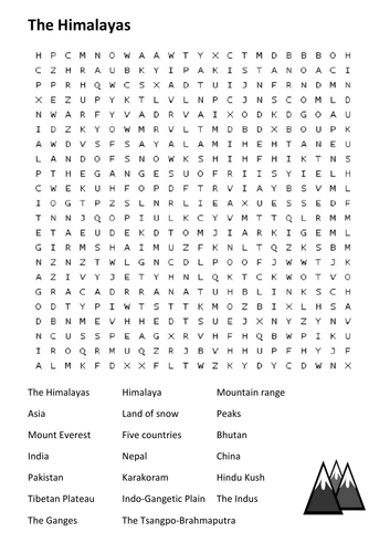 The Himalayas Word Search