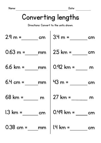 Converting Metric Lengths Kilometers Meters Centimeters and 