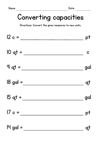 Converting Cups, Pints, Quarts and Gallons - Measurement