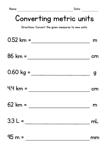 Converting Metric Units of Length, Weight and Capacity Worksheets ...