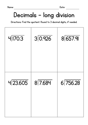 long division of decimals by whole numbers with rounding teaching resources