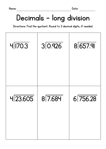 dividing decimals by whole numbers