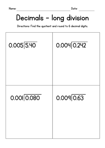 dividing decimals by 3 digit decimals worksheets teaching resources