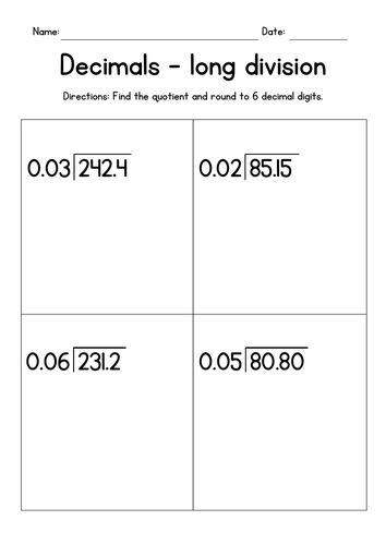 division of decimals by 2 digit decimals worksheets teaching resources