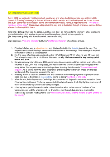 GCSE 'An Inspector Calls' Complete Revision Notes