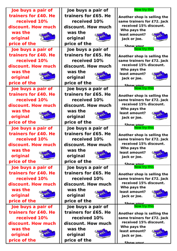 Percentages of Amounts KS2