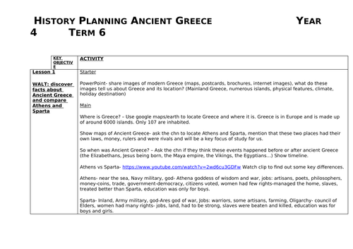 Ancient Greece planning mtp unit ks2 year 4