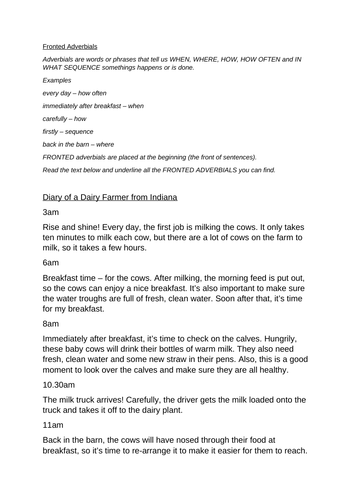 Worksheet: Identify Fronted Adverbials in Text (Farming Theme)