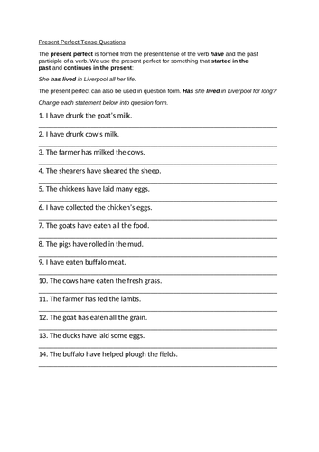 Worksheet: Identify and Use Present Perfect Tense in Question Form
