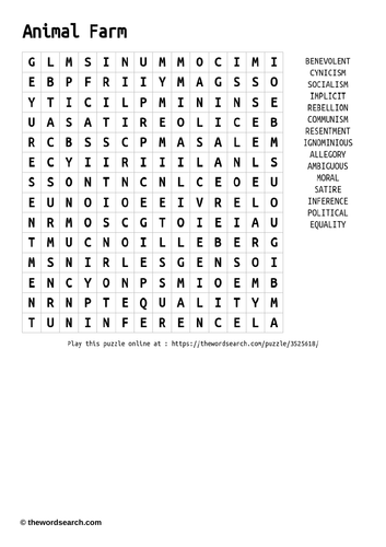 Animal Farm Tier 2 Vocab word search