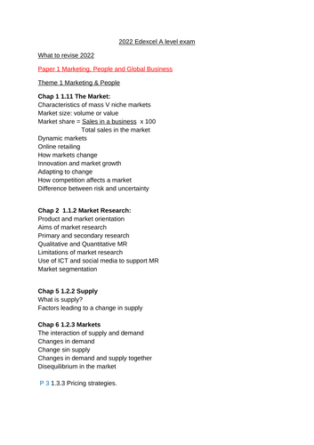 Edexcel A level Topic Revsion list for 2022