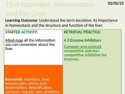 OCR Biology A- 15.4 Excretion, Homeostasis and the Liver